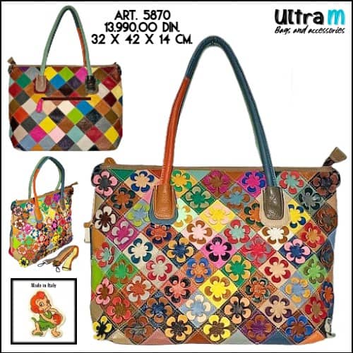 Zenska kožna tašna Sissi bags Art. 5870 multikolor 2 lica unikat
