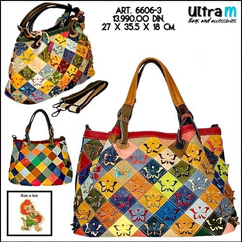 Zenska kožna tašna Sissi bags Art. 6606-3 multikolor 2 lica unikat