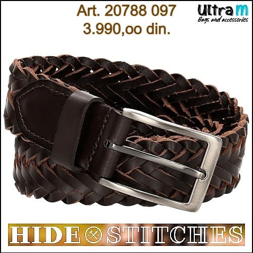 Kaiš Hide & Stitches Art. 20788 097 Braon pleteni koža35 mm