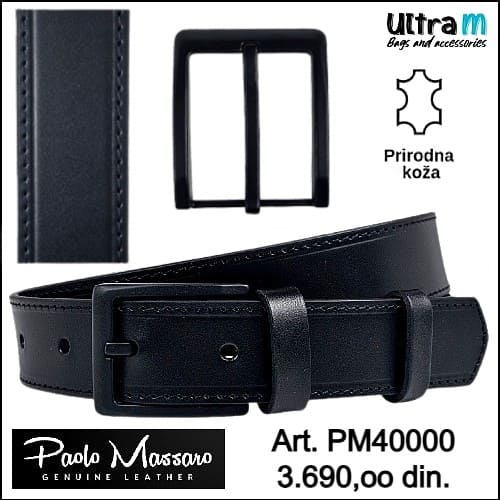 Kaiš Paolo Massaro Art. PM40000 Crni 40 mm sa štepom