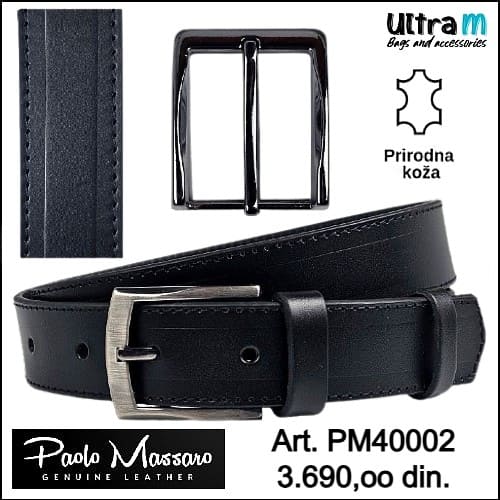 Kaiš Paolo Massaro Art. PM40002 Crni 40 mm sa štepom