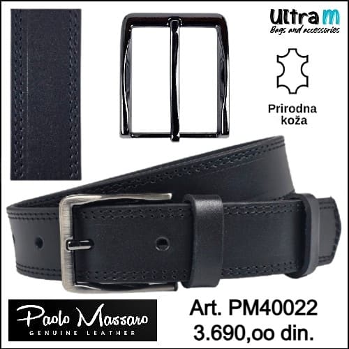 Kaiš Paolo Massaro Art. PM40022 Crni 40 mm sa duplim štepom