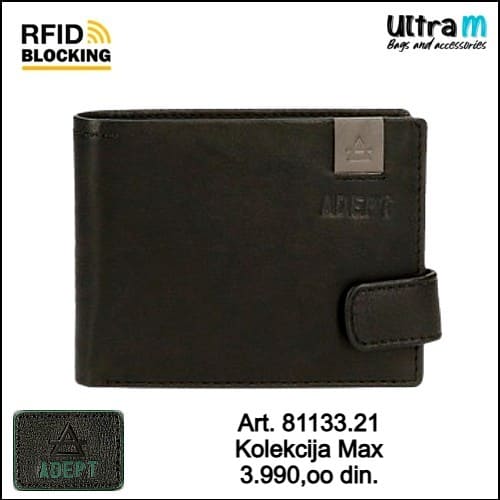 Muški novčanik Adept Art. 81133.21 RFID Max koža crni