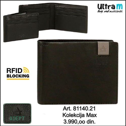 Muški novčanik Adept Art. 81140.21 RFID Max koža crni