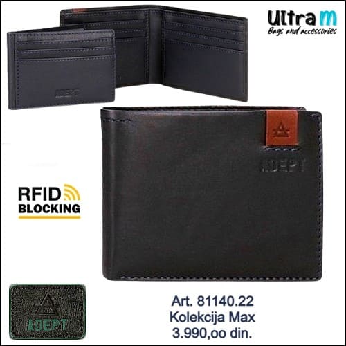 Muški novčanik Adept Art. 81140.22 RFID Max koža teget