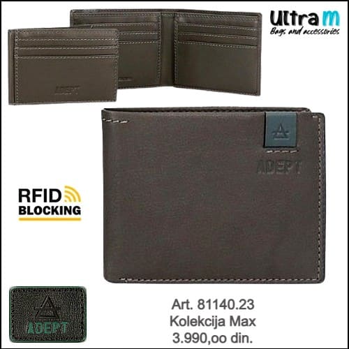Muški novčanik Adept Art. 81140.23 RFID Max koža sivi
