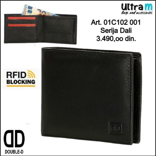 Muški novčanik Double-D Art. 01C102 001 Dali RFID koža crni