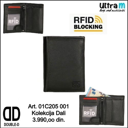 Muški novčanik Double-D Art. 01C205 001 Dali RFID koža crni