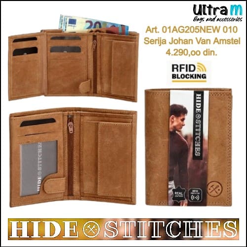 Muški novčanik Hide & Stitches Art. 01AG205NEW010 Johan Van Amstel RFID braon