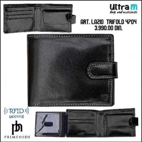 Muški novčanik Primehide Art. 4704 Lazio Trifold RFID Koža crni