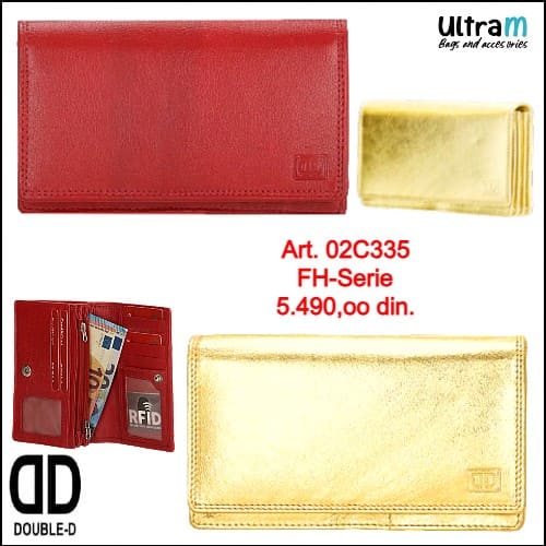 Zenski novčanik Double D Art. 02C301 FH-Serie RFID koža crveni i zlatni