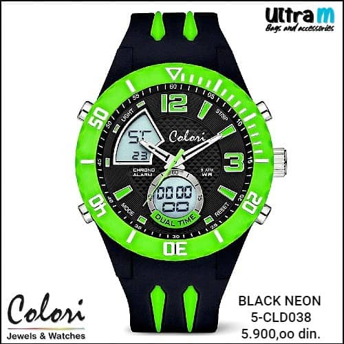 Muški ručni sat COLORI Art. Black Neon Green 5-CLD038
