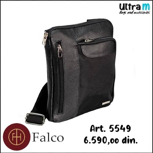 Muška torbica Falco House Art. 5549-10 Crna koža-platno