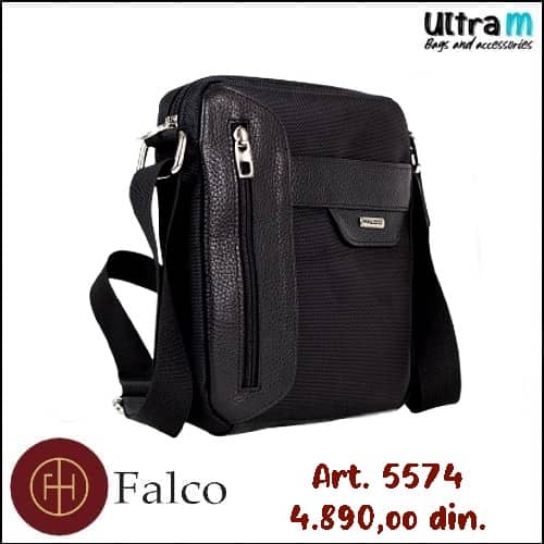 Muška torbica Falco House Art. 5574-10 Koža-platno crna