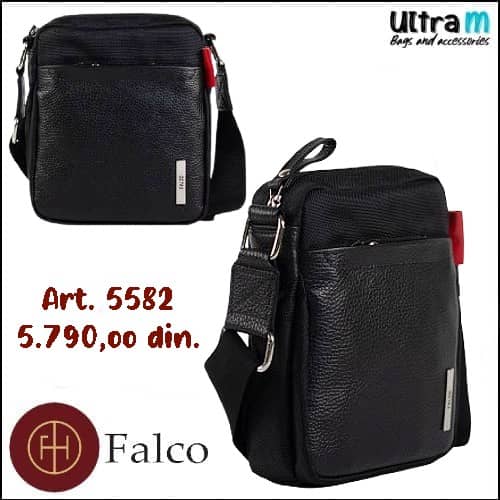 Muška torbica Falco House Art. 5582-10 Koža-platno crna