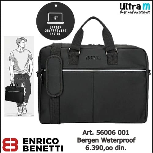 Poslovna torba Enrico Benetti Art. 56006 001 Bergen Waterproof laptop 17'' crna