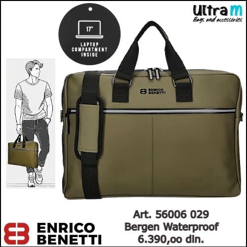 Poslovna torba Enrico Benetti Art. 56006 029 Bergen Waterproof laptop 17'' maslinasta