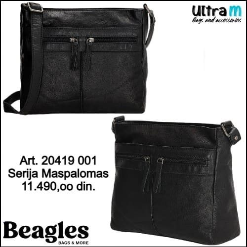 Zenska kožna tašna Beagles Art. 20419 001 Maspalomas crna